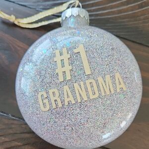 NEW! Handmade Christmas Glittery Silver #1 Grandma Ornament